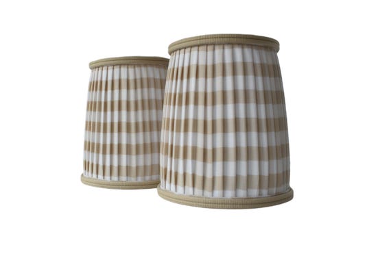 Sold Individually -Handmade Khaki Gingham Pleated Lampshade: Sconce & Chandelier Shade