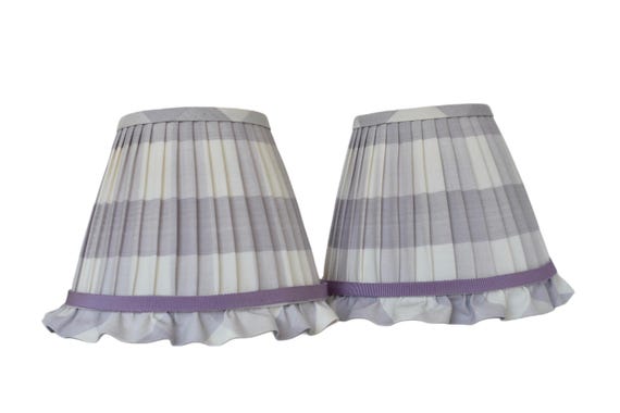 Lilac Buffalo Check Pleated Lampshade with a ruffle  and a lilac trim - Custom Made