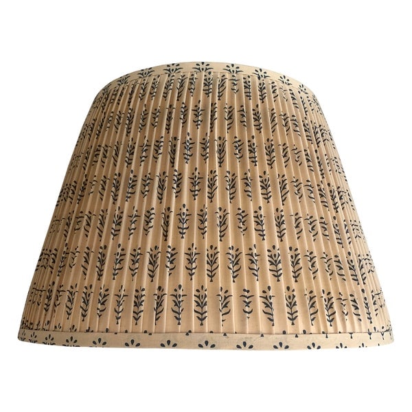 Pleated Lampshade-Lamp Shade-Beige Navy  Floral Pleated sconce chandelier shade -Custom Made-To-Order-Home Decor-Floral Gathered Lamp Shade