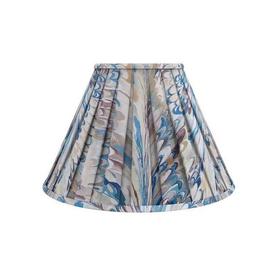 Taplow Print Lampshade - Sea Mist Linen, Box Pleated Shade