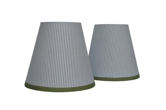 Sold Individually -Horizon Blue Stripe sconce shade With a green Trim - Made to Order-Multiple Sizes
