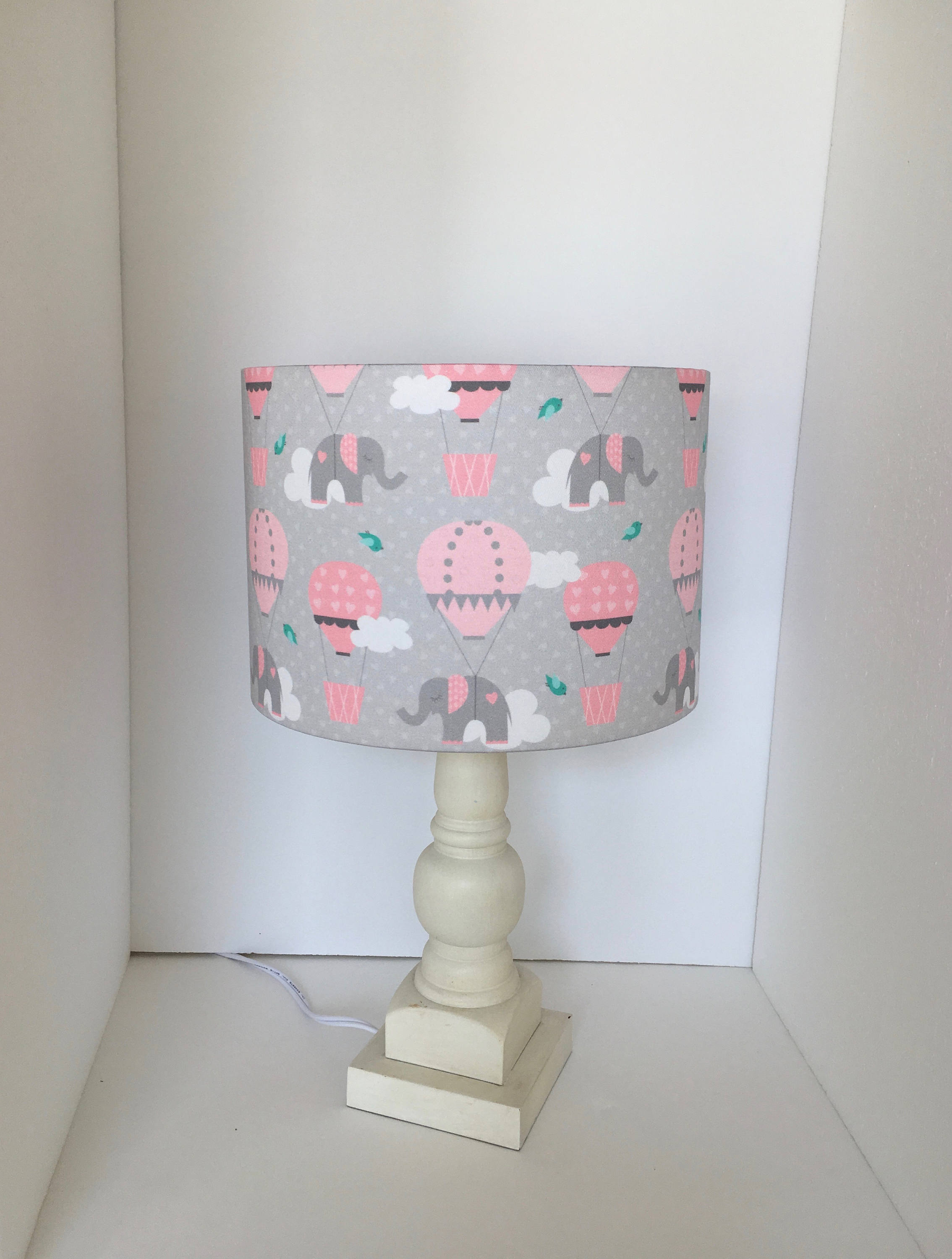 Pink Grey Drum Lamp Shade Nursery Lampshade Baby Girl Room Wall