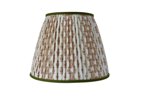 Pleated Lampshade with a green trim: Green & Blush Floral Anna French Fabric