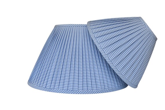 Sold Individually -Pleated Lampshade: Periwinkle White Gingham, Custom Sconce Shade