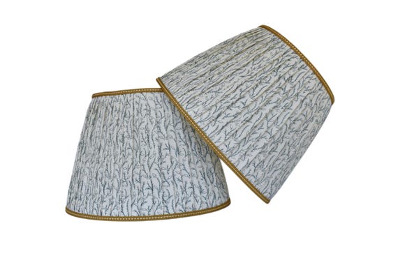 Sold Individually-Fern Vine Pleated Lampshade – Antique Blue Chelsea Textile, Gold Trim