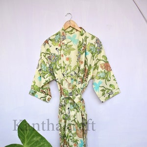 Bath Robe,Cotton Kimono,Indian Hand block print Cotton Bath Robe,Night Wear Suit,Swim Wear,Dressing Gown,Colour Same as Picture