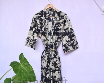 100% Cotton kimono Robes,indian Cotton Kimono long Boho Bohemian Sleepwear Bath Robes Women Nightgown Handmade Gown Maxi Beach Cover up-