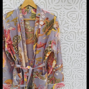 Cotton Kimono Robe Dressing Gown, Block Print Bridesmaid Robe, Summer Nightwear, One plus Size women robes dress boho bathrobe lightweight