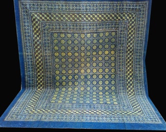 Indigo Handblock Queen/King Kantha Quilt Throw Handmade bedspread Indian Vintage Bohemian blanket Coverlet Bedspread Bedcover Blue Ajrak