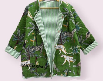 Animal tiger print Quilted Jackets Cotton Floral Bohemian Style Fall Winter Jacket Coat Streetwear Boho Quilted Reversible Jacket for Women
