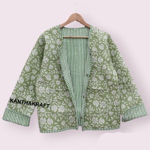 Cotton Quilted Women&#39;s Winter Jacket Floral Quilted Jackets Indian Hand Block Print Quilted Jacket Short kimono Women Wear New Style Coat