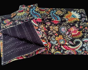 Handmade Kantha Quilt, Queen Size Kantha Bedspread,Indian Kantha Throw,Cotton Kantha Quilts, 100% cotton reversible throw King Size Bedcover
