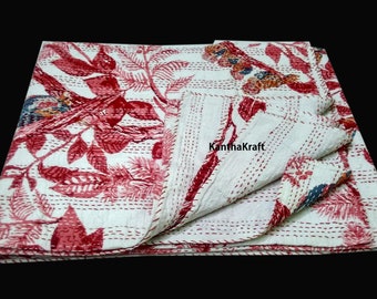 Elegant Indian Vintage Kantha Quilt Handmade Ajrakh hand block print 100% Cotton Bed cover Bedspread Blanket bed sheet Throw Queen Quilt