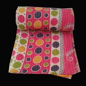 Handmade Kantha Quilt, Kantha Bedspread, Indian Kantha Throw, Indian Cotton Kantha Quilts, 100% cotton reversible throw kantha blanket kk-49