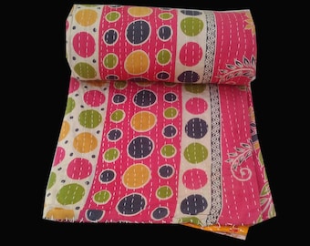 Handmade Kantha Quilt, Kantha Bedspread, Indian Kantha Throw, Indian Cotton Kantha Quilts, 100% cotton reversible throw kantha blanket kk-49