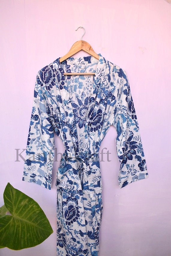 Beautiful handmade floral print kimono robe, bridal robe, bridesmaid kimono, japanese kimono, pure cotton kimono, women's crossover kimono