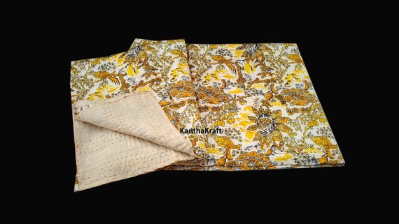Crazy 2 Layer Unique Blue Queenking Size Handmade Bed-cover,Bedspread,Blanket,Coverlet,Linen Bed sheet,100/% Cotton,Indian Kantha Quilts