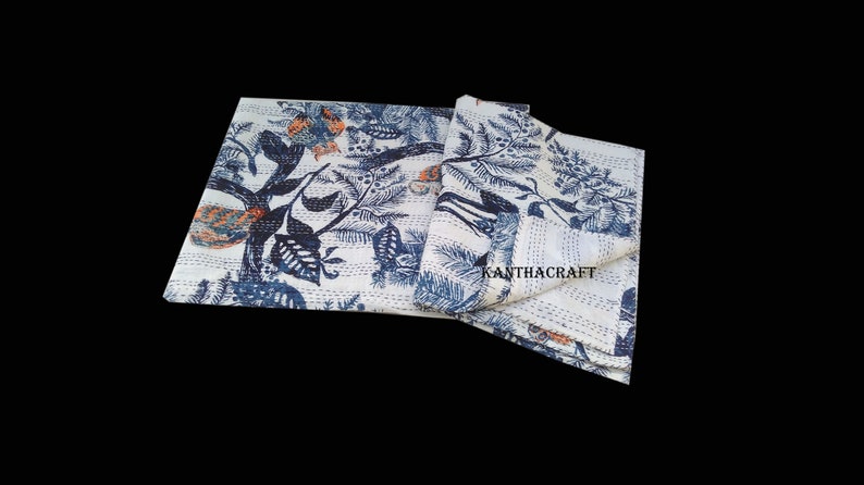 Crazy 2 Layer Unique Blue Queenking Size Handmade Bed-cover,Bedspread,Blanket,Coverlet,Linen Bed sheet,100/% Cotton,Indian Kantha Quilts