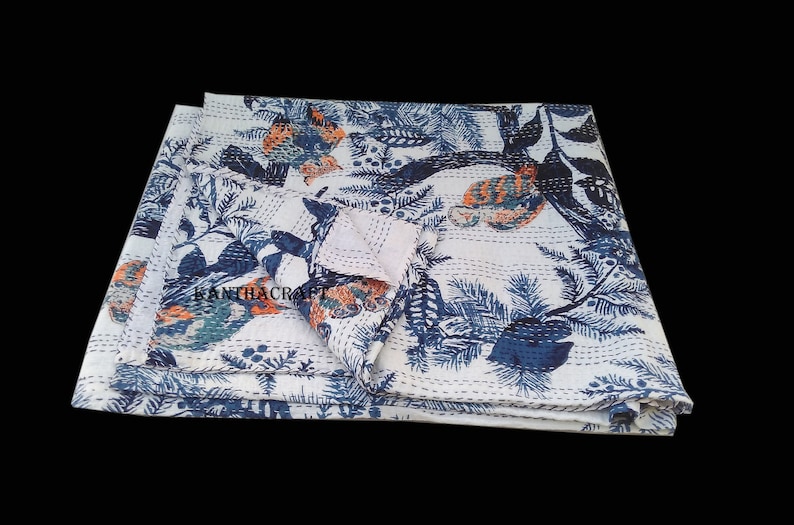 Crazy 2 Layer Unique Blue Queenking Size Handmade Bed-cover,Bedspread,Blanket,Coverlet,Linen Bed sheet,100/% Cotton,Indian Kantha Quilts