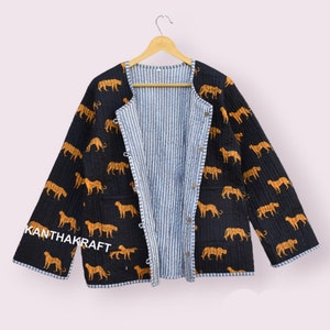 Cotton Quilted Jacket Women Wear Front Open Kimono Stripe piping HandMade Vintage Quilted Jacket , Coats , New Style, Boho double side wear