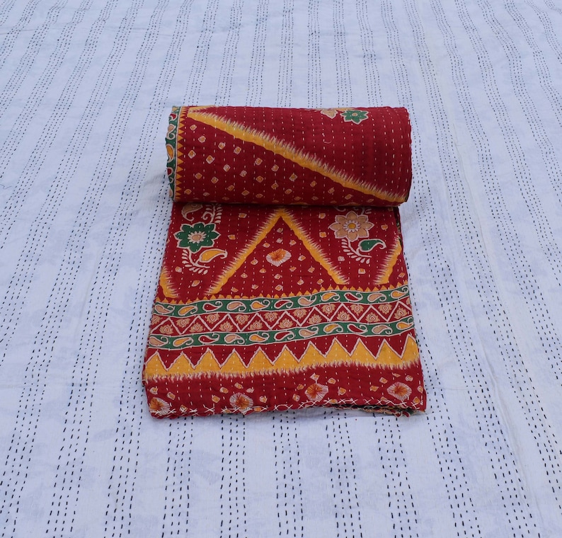 Twin Size Kantha Quilt Throw 2-3 layer Kantha Throw Blanket Baby Quilt Picnic Throw Bedspread Bedcover Bedsheet Vintage Kantha Double kk-123