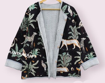 Animal tiger print Quilted Jackets Cotton Floral Bohemian Style Fall Winter Jacket Coat Streetwear Boho Quilted Reversible Jacket for Women
