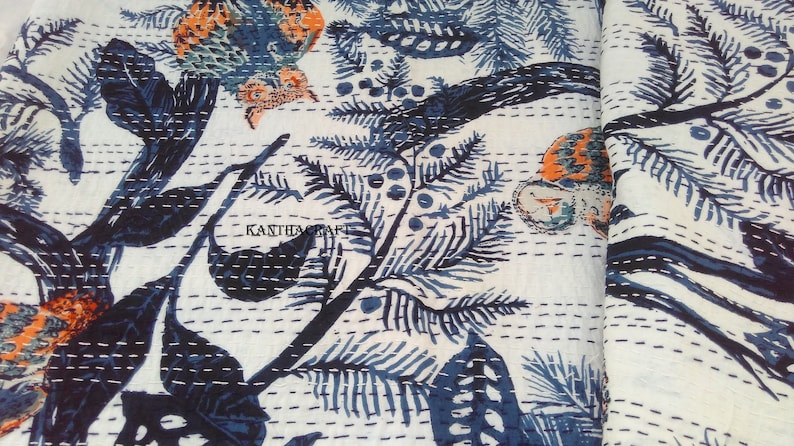 Crazy 2 Layer Unique Blue Queenking Size Handmade Bed-cover,Bedspread,Blanket,Coverlet,Linen Bed sheet,100/% Cotton,Indian Kantha Quilts