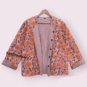 Cotton Quilted Women's Winter Jacket Floral Quilted Jackets Indian Hand Block Print Quilted Jacket Short kimono Women Wear New Style Coat