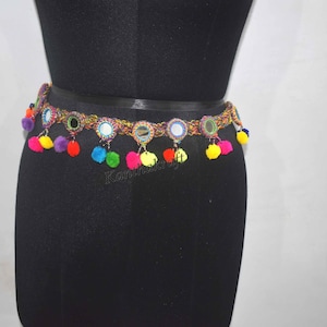 double side mirror Pom Pom  Work Stylish Belts Belly Dance Hippie Belts Embellished Belt Belly Chain For High Fashion Decorative Home Decor