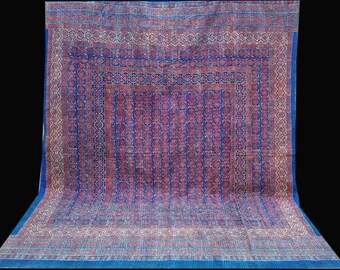 Indigo Handblock Queen/King Kantha Quilt Throw Handmade bedspread Indian Vintage Bohemian blanket Coverlet Bedspread Bedcover Blue Ajrak