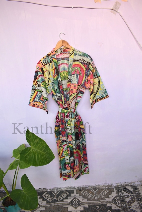 Beautiful handmade floral print kimono robe, bridal robe, bridesmaid kimono, japanese kimono, pure cotton kimono, women's crossover kimono