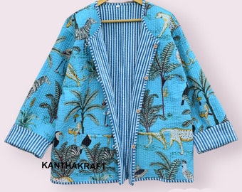 Animal tiger print Quilted Jackets Cotton Floral Bohemian Style Fall Winter Jacket Coat Streetwear Boho Quilted Reversible Jacket for Women