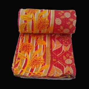 Handmade Kantha Quilt, Kantha Bedspread, Indian Kantha Throw, Indian Cotton Kantha Quilts, 100% cotton reversible throw kantha blanket kk-50