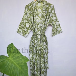 Cotton Kimono Robe Dressing Gown, Block Print Bridesmaid Robe, Summer Nightwear, One Size image 2