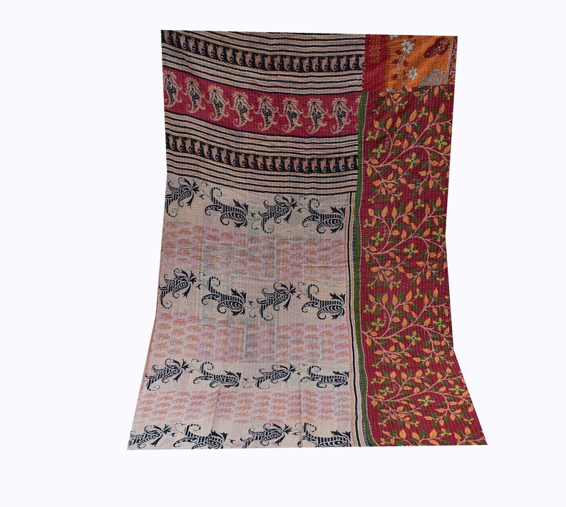 Twin Size Kantha Quilt Throw 2-3 layer Kantha Throw Blanket Baby Quilt Picnic Throw Bedspread Bedcover Bedsheet Vintage Kantha Double kk-123