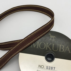 Mokuba Brown & Metallic Gold Ribbon Trim - 5/8&quot; Wide - Sold by the Yard