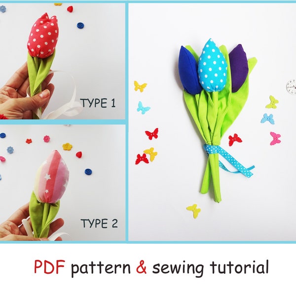 pdf flower sewing design & instructions, cotton tulip pattern, fabric flower model, original  DIY mother gift idea, self made present