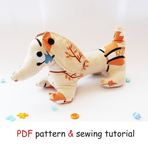 DIY PDF dachshund sewing pattern, easy gift baby toy, stuffed animal toy design, fabric animal, stuffed dog, toddler present idea