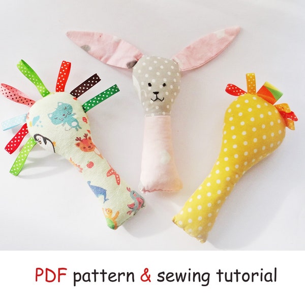 PDF baby rattle toys, rabbit sewing gift, diy soft teething toy, baby toy sewing pattern