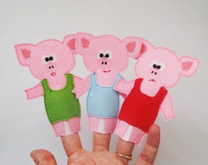 Three Little Pigs Finger Puppet Set: Felt ITH Embroidery (digital