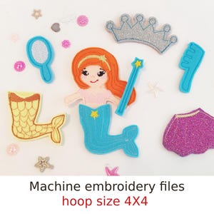 Mermaid Felt Doll Embroidery Design: ITH Princess Dress Up (4x4) (PDF)
