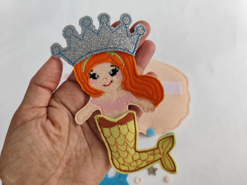 Embroidered Shell Toy Mermaid Felt Doll Embroidery Design: ITH Pocket Shell (digital Pattern ...