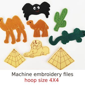 Felt Egypt Set Machine Embroidery Design: Pyramids, Sphinx, Lizard (ITH Digital Files)