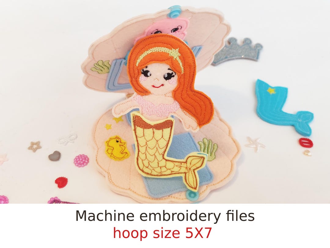 Embroidered Shell Toy Mermaid Felt Doll Embroidery Design: ITH Pocket Shell (digital Pattern ...
