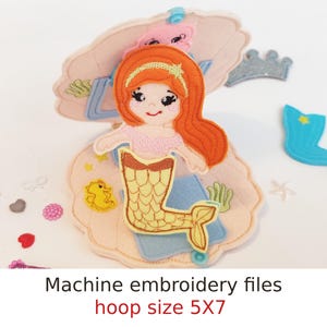 Mermaid Felt Doll Embroidery Design: ITH Pocket Shell (Digital Pattern)