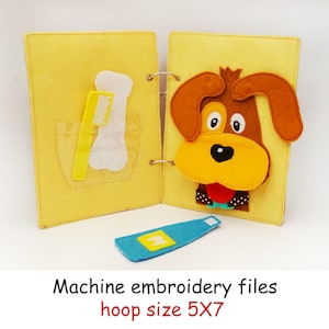 Machine Embroidery Quiet Book - Dog Care Felt Busy Book Page Design, Pet Activities, 5x7 Hoop & Instructions Included
