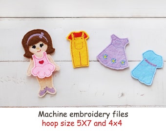 Mini embroidery machine dress up felt doll, girl gift doll, ITH pocket doll design, felt doll for play, DIY girl present