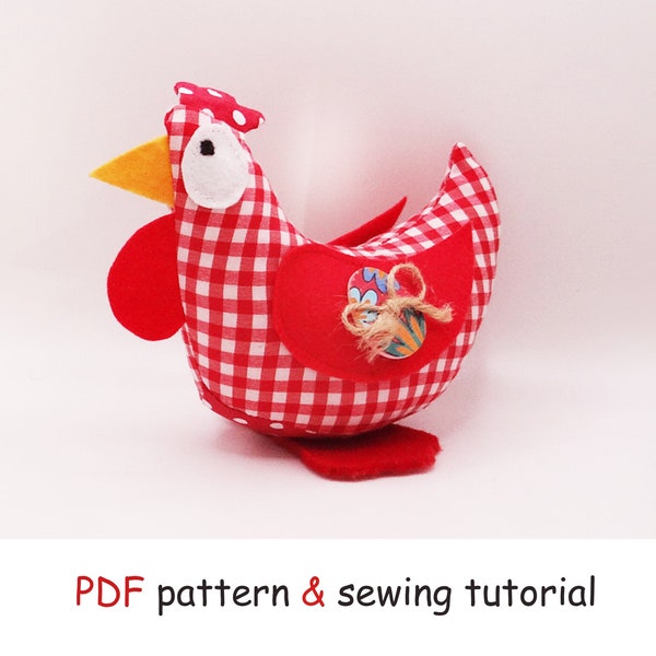 DIY pdf cotton easter hen sewing pattern, easy chicken model, fabric chicken pattern, digital download chicken design, easter self made gift