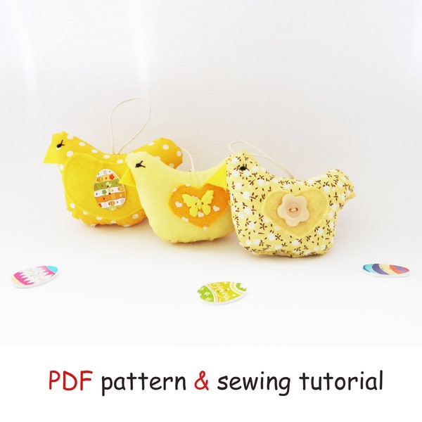 DIY Easter cotton fabric chicken template, pdf sewing pattern & instructions