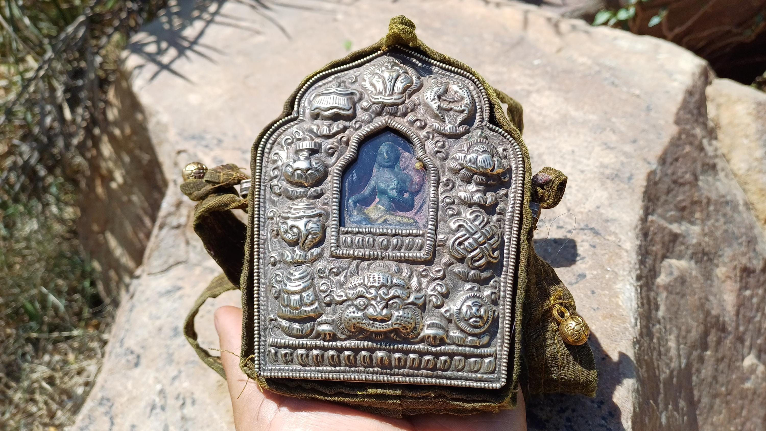 Antique PADMASAMBHAVA Tibetan Ghau Shrine,pocket Tibetan Buddhist
